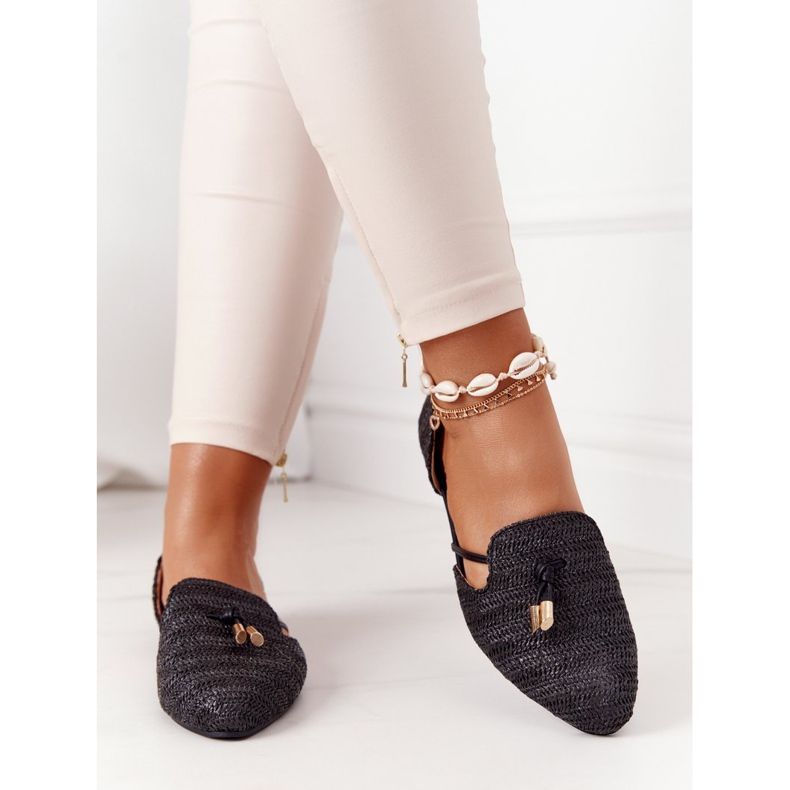 Baletky ve špici s pletenou šňůrou Lu Boo Black černá 1 Baletky ve špici s pletenou šňůrou Lu Boo Black černá 1