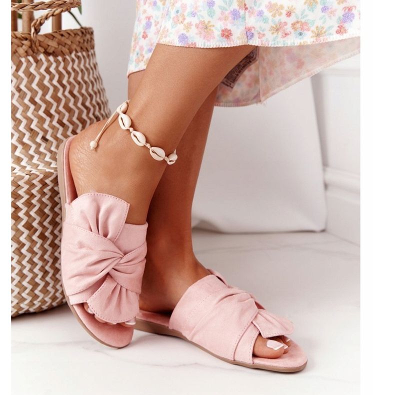 PE1 Semišové pantofle se svázanou růžovou Emilií růžový 2