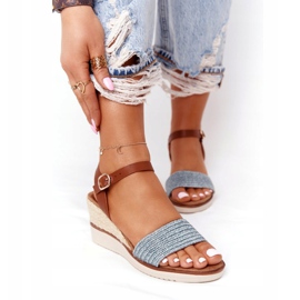 EVE Sandály Na Klínu Podpatku Modré Pletené Tenerife hnědý modrý 2