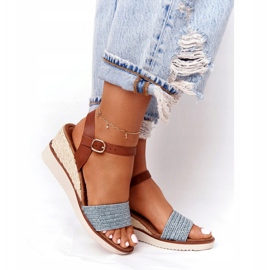 EVE Sandály Na Klínu Podpatku Modré Pletené Tenerife hnědý modrý 4