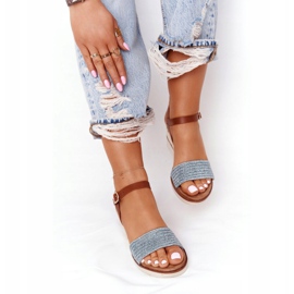 EVE Sandály Na Klínu Podpatku Modré Pletené Tenerife hnědý modrý 5