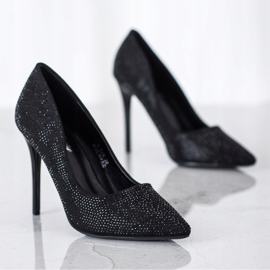 SHELOVET Černé vysoké podpatky s krystaly černá 1