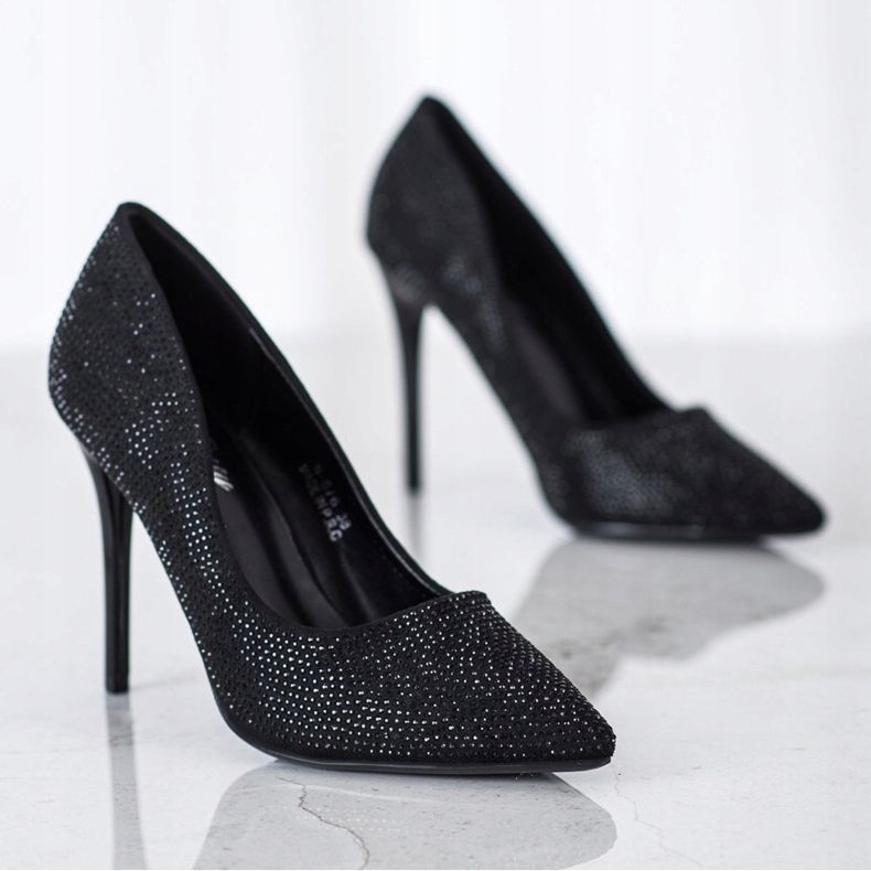 SHELOVET Černé vysoké podpatky s krystaly černá 1