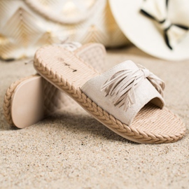 SHELOVET Pantofle S Třásněmi béžový 1