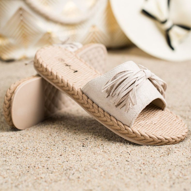 SHELOVET Pantofle S Třásněmi béžový 1