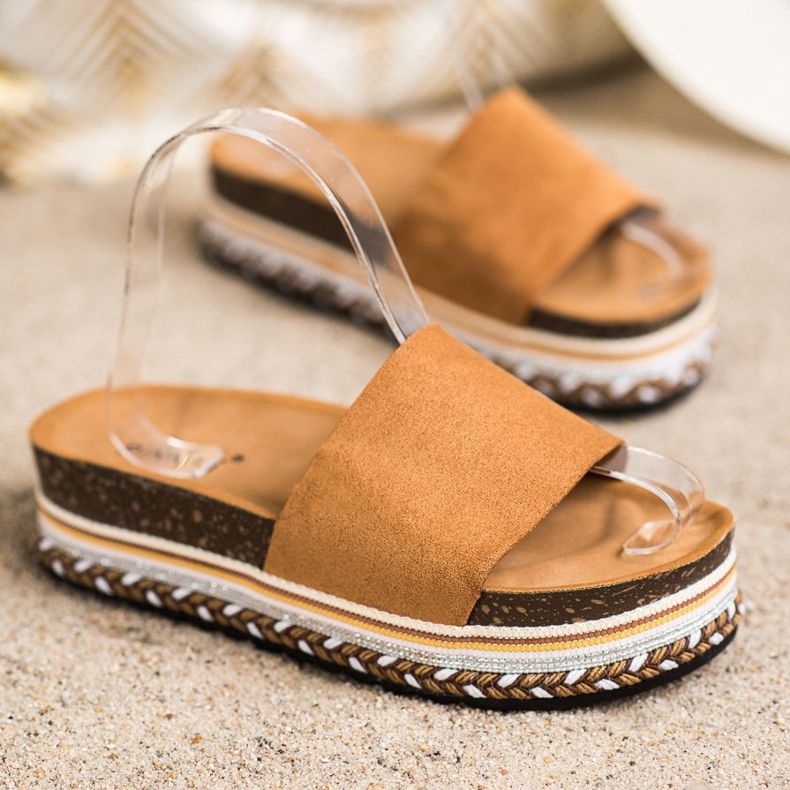 SHELOVET Pohodlné semišové pantofle hnědý 1