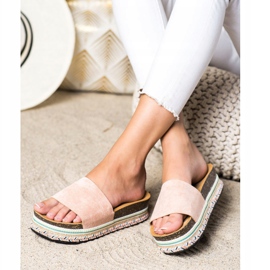 SHELOVET Pohodlné semišové pantofle růžový 2