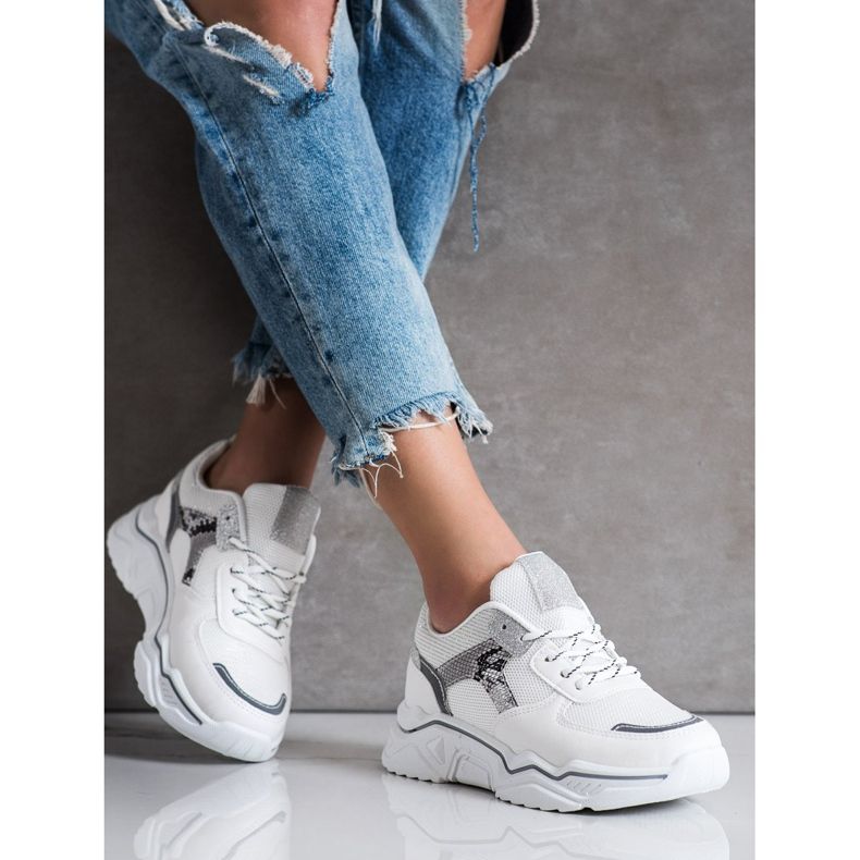 SHELOVET Bílé tenisky s třpytkami bílý 2