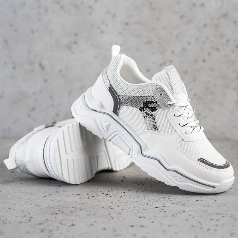 SHELOVET Bílé tenisky s třpytkami bílý 1