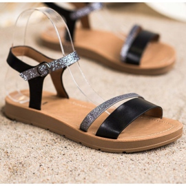 Cm Paris Stylové sandály s třpytkami černá šedá 1