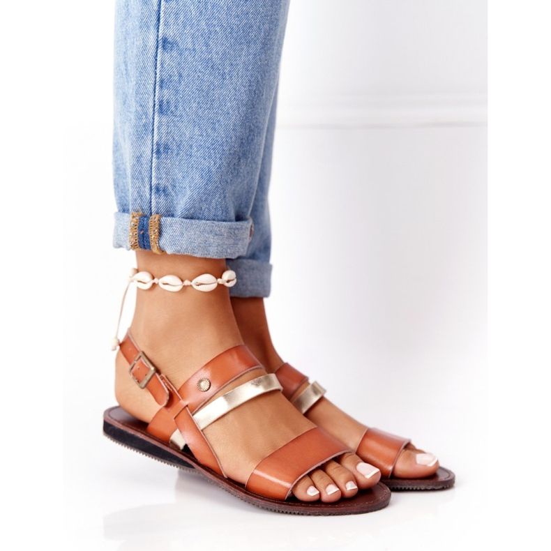 Dámské ploché sandály, hnědé a zlaté Doris hnědý zlatý 1