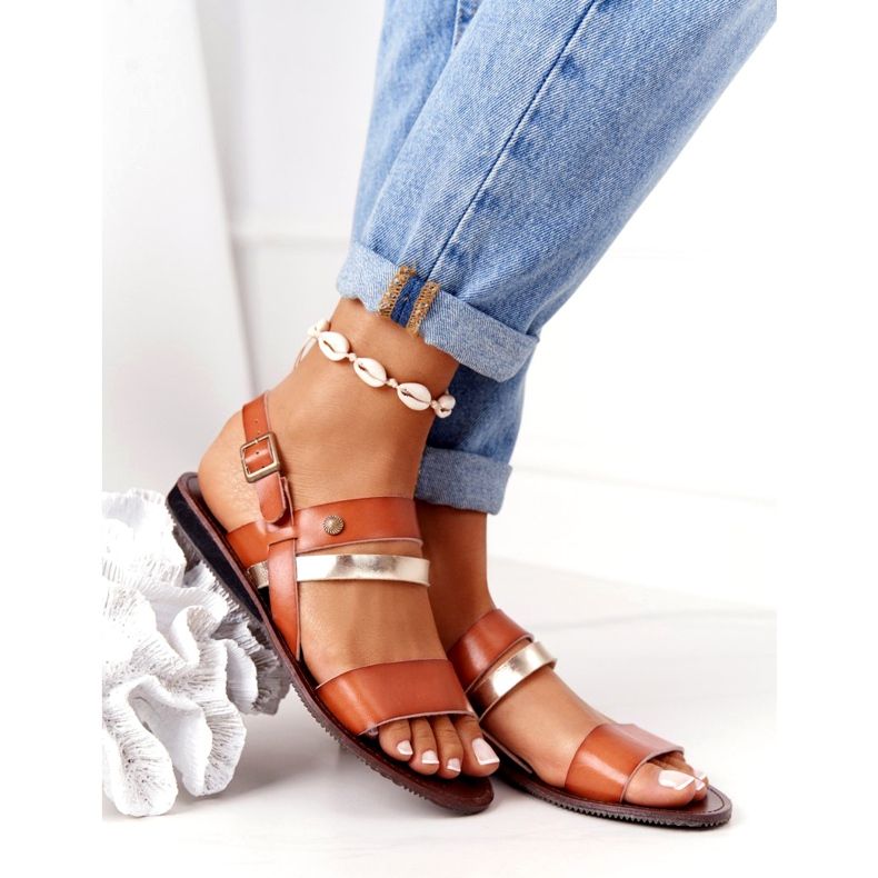 Dámské ploché sandály, hnědé a zlaté Doris hnědý zlatý 2