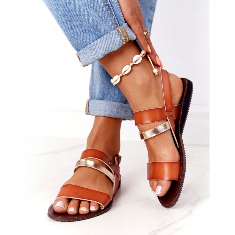 Dámské ploché sandály, hnědé a zlaté Doris hnědý zlatý 3