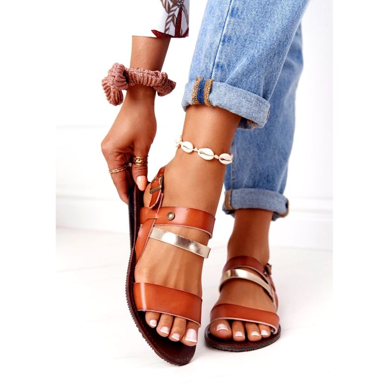 Dámské ploché sandály, hnědé a zlaté Doris hnědý zlatý 4