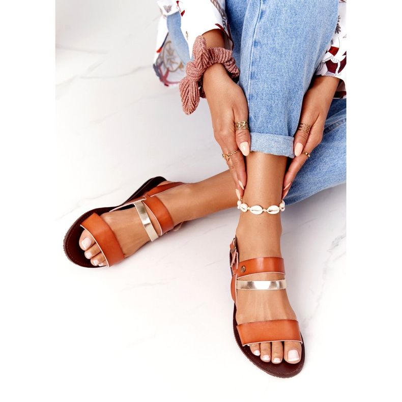 Dámské ploché sandály, hnědé a zlaté Doris hnědý zlatý 5