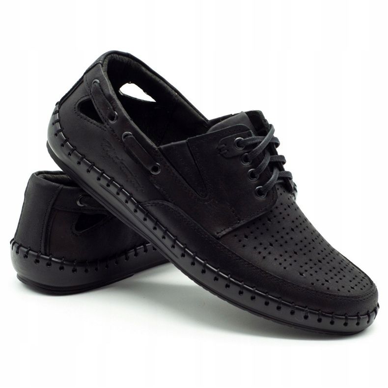 Polbut Černé pánské prolamované mokasínové boty J69L černá 1