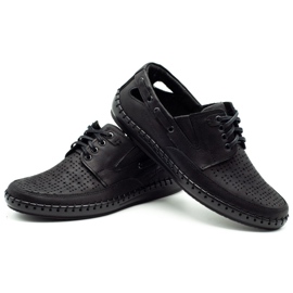 Polbut Černé pánské prolamované mokasínové boty J69L černá 3