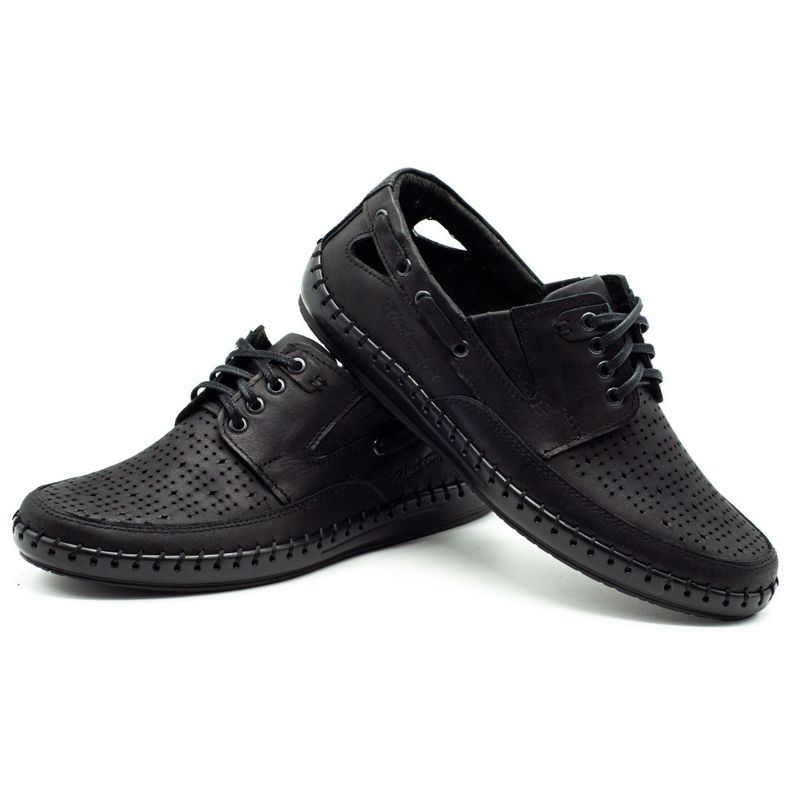 Polbut Černé pánské prolamované mokasínové boty J69L černá 3