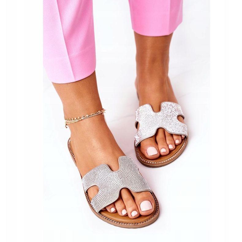 PE1 Kožené pantofle s kubickým zirkonem Silver Modena stříbrný 1