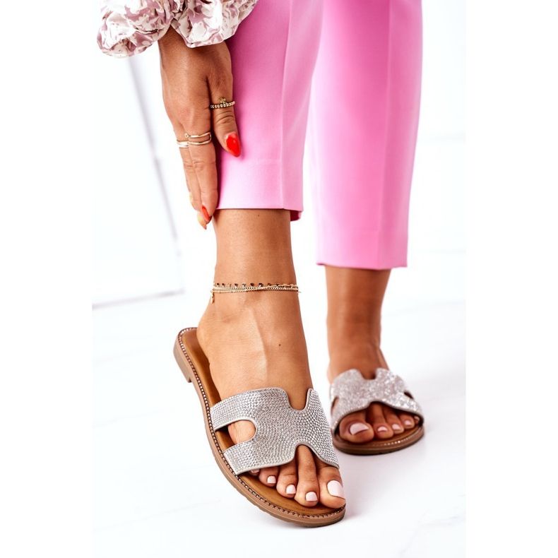 PE1 Kožené pantofle s kubickým zirkonem Silver Modena stříbrný 2