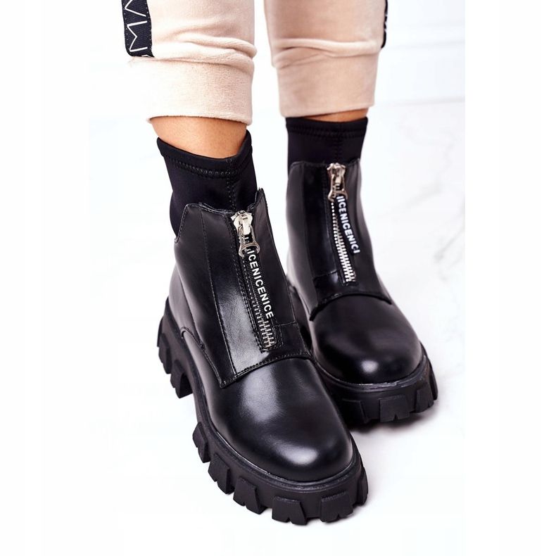 PS1 Dámské boty dělnice se zipem na zdraví černá 1