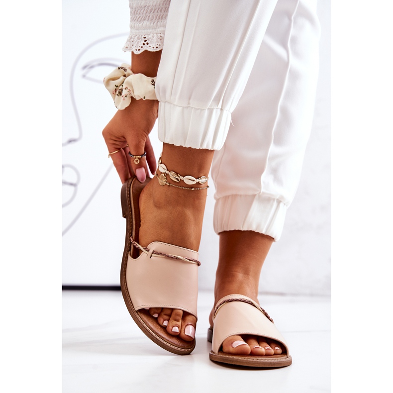 Kožené žabky značky Lewski Shoes, béžová béžový 2