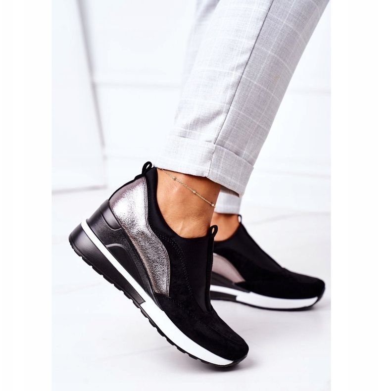 Vinceza 10593 černo-stříbrné nazouvací klínové tenisky černá stříbrný 1