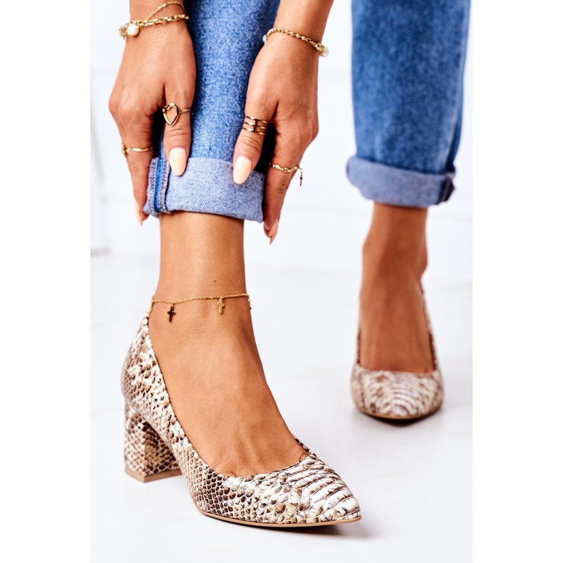 Lewski Shoes Kožené lodičky se vzorem hadí kůže, boty Lewski 2801 zlatá zlatý 2