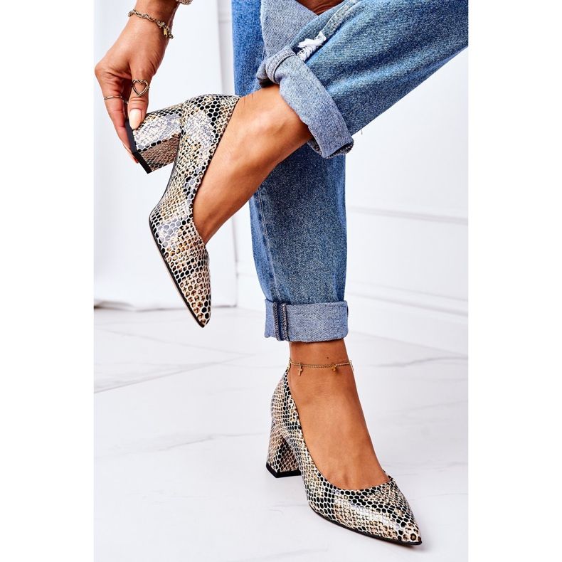 Kožené lodičky se zvířecím vzorem boty Lewski 2801 černo-béžové béžový 2