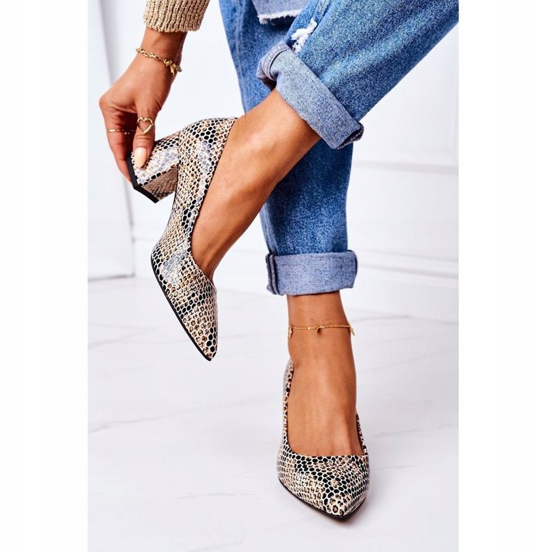 Kožené lodičky se zvířecím vzorem boty Lewski 2801 černo-béžové béžový 1