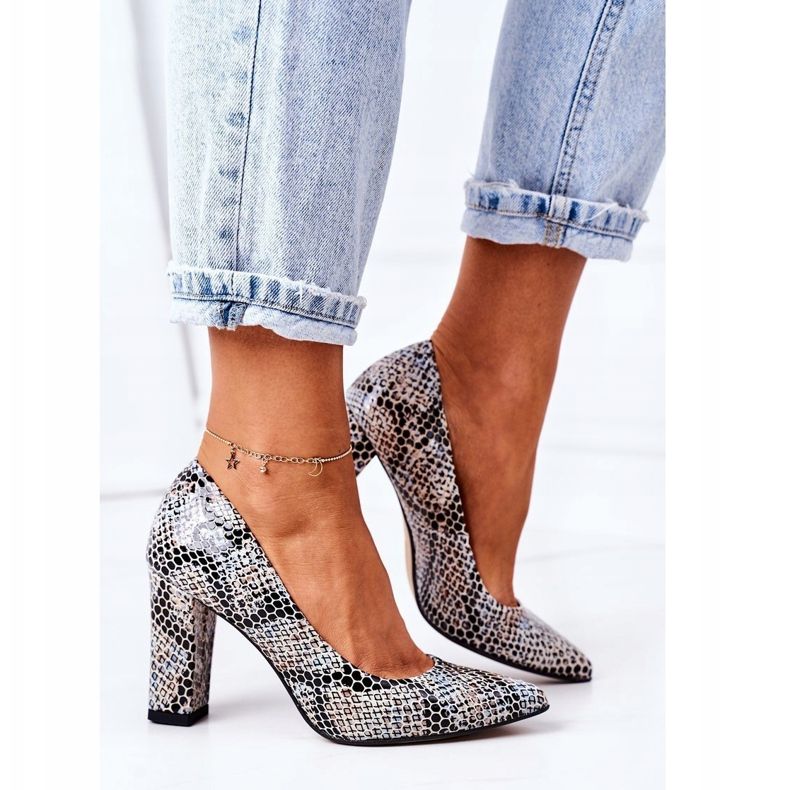 Lewski Shoes Kožené lodičky se zvířecím vzorem boty Lewski 2453 černo-modrá modrý 2