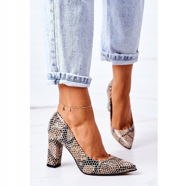 Lewski Shoes Kožené lodičky se zvířecím vzorem boty Lewski 2453 černo-béžové béžový černá 2