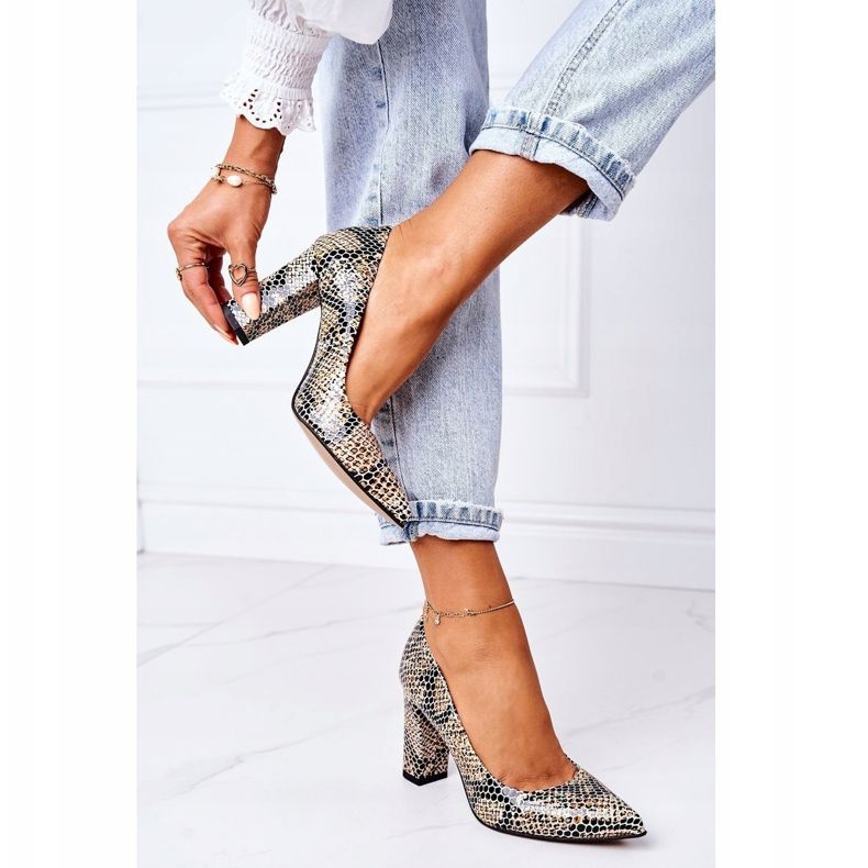 Lewski Shoes Kožené lodičky se zvířecím vzorem boty Lewski 2453 černo-béžové béžový černá 1