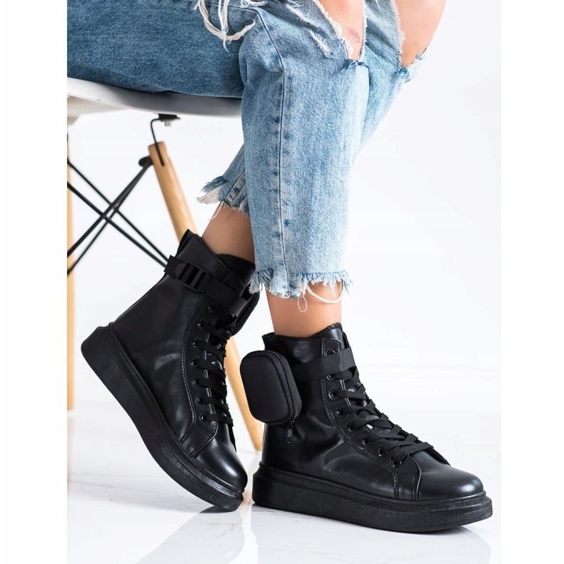 SHELOVET Šněrovací boty s kapsou černý 1