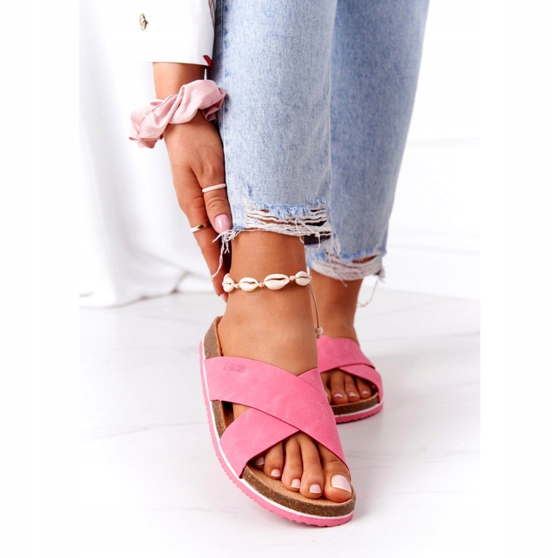 Kožené profilované pantofle Big Star HH274597 Fuchsie růžový 2