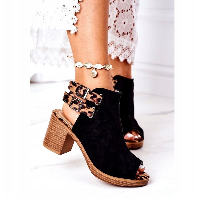 Semišové sandály na baru Lu Boo černý leopard hnědý černá 2