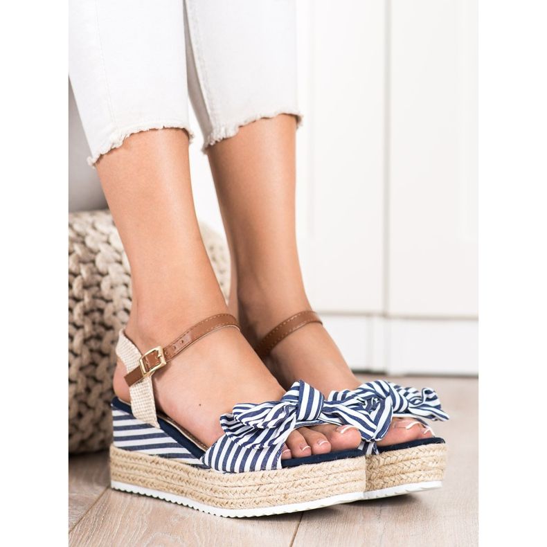 Sweet Shoes Espadrilové sandály s pruhy béžový námořnická modř 1
