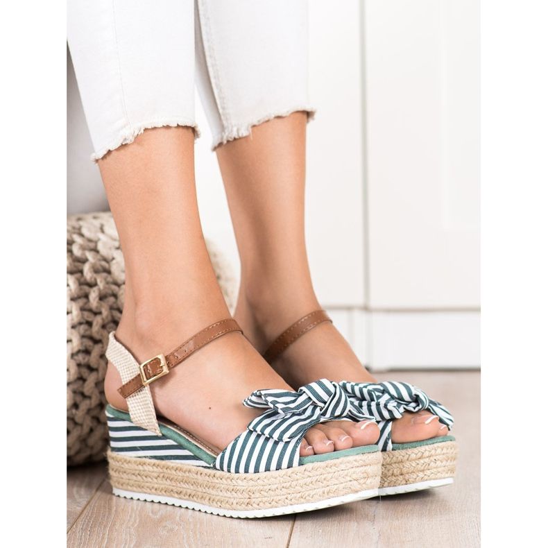 Sweet Shoes Espadrilové sandály s pruhy zelený 1