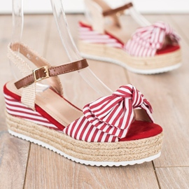 Sweet Shoes Espadrilové sandály s pruhy červené 1