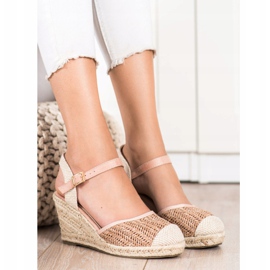 Sweet Shoes Prolamované espadrilky na klínku béžový hnědý růžový 1