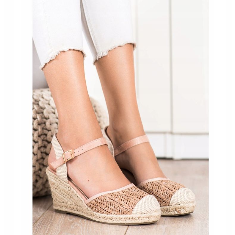 Sweet Shoes Prolamované espadrilky na klínku béžový hnědý růžový 1