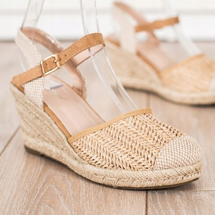 Sweet Shoes Prolamované espadrilky na klínku béžový hnědý 1