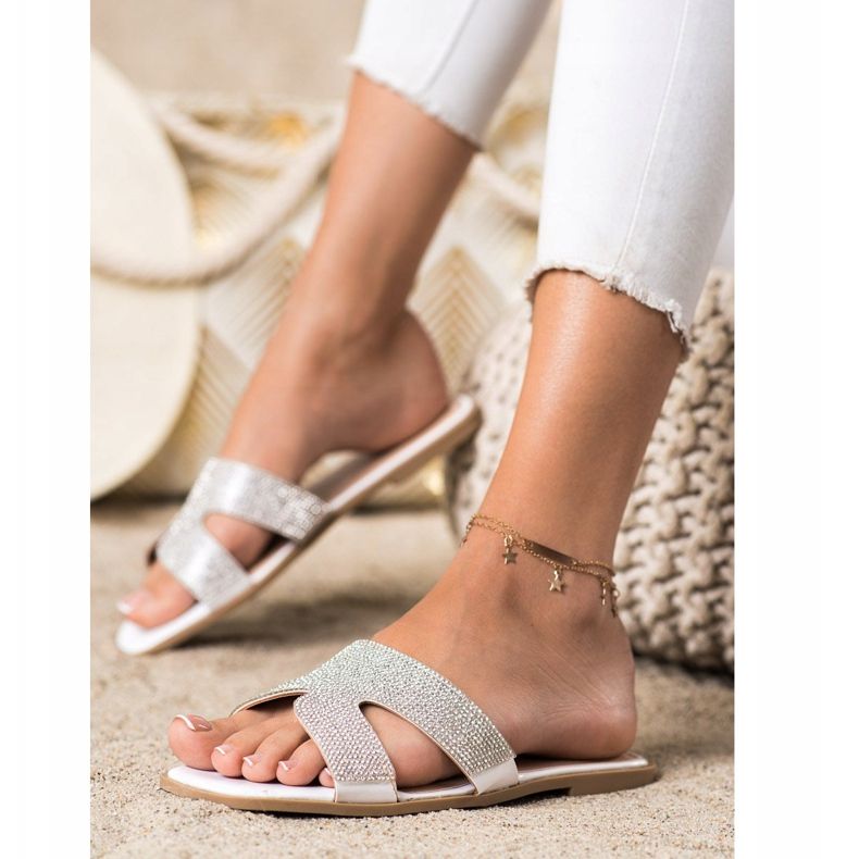 SHELOVET Pantofle S Krystaly bílý 2