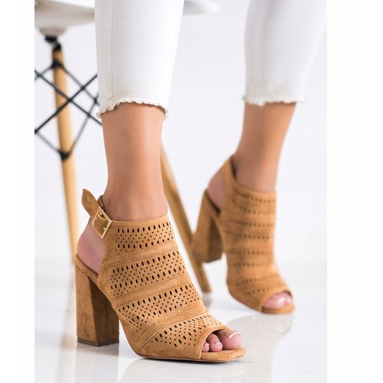 Renda Prolamované sandály na sloupku hnědý 2 Renda Prolamované sandály na sloupku hnědý 2