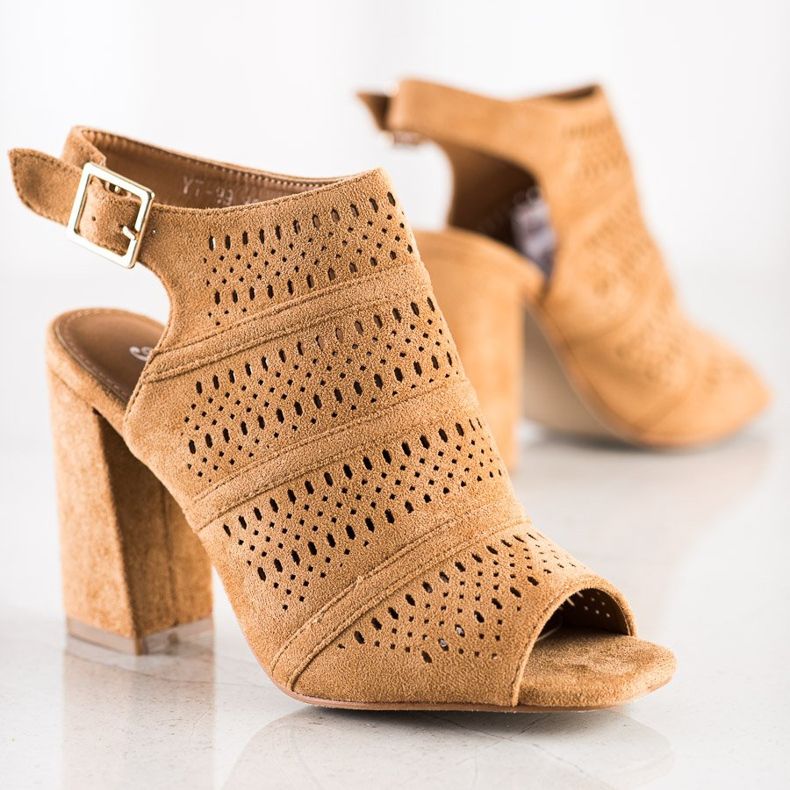 Renda Prolamované sandály na sloupku hnědý 1 Renda Prolamované sandály na sloupku hnědý 1