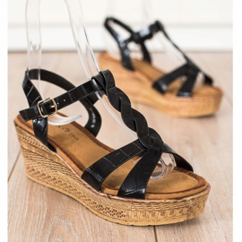 Queentina Ekologické kožené sandály černý 1