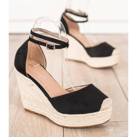 Queentina Stylové espadrilky na vysokém klínu černý 1
