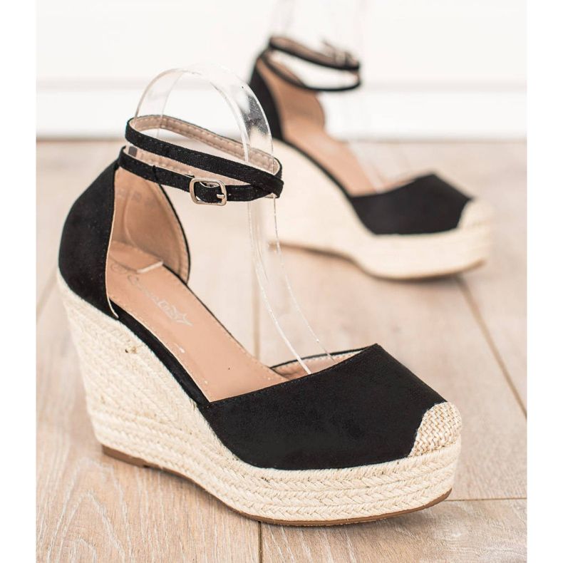 Queentina Stylové espadrilky na vysokém klínu černý 1