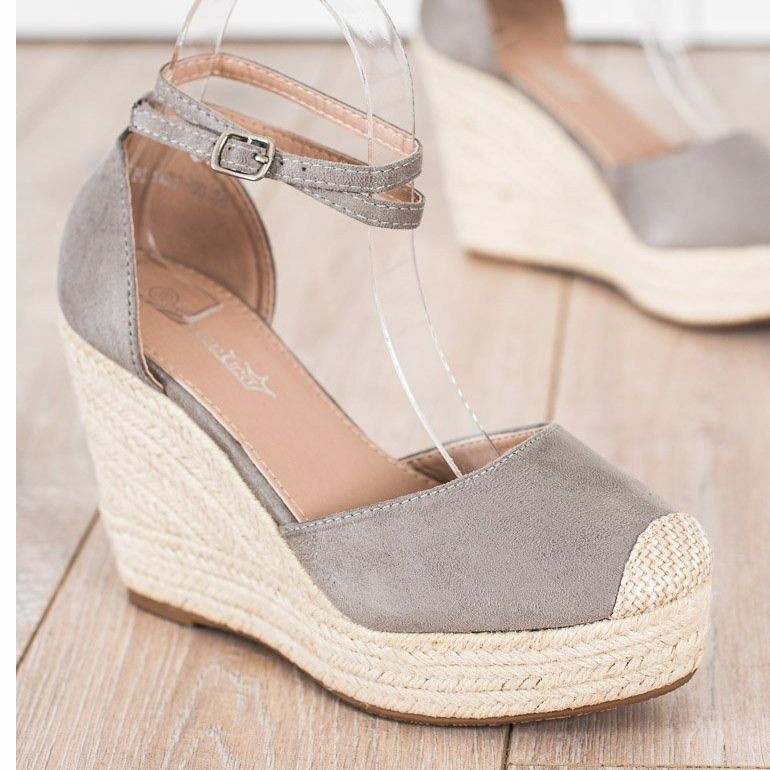Queentina Stylové espadrilky na vysokém klínu šedá 1