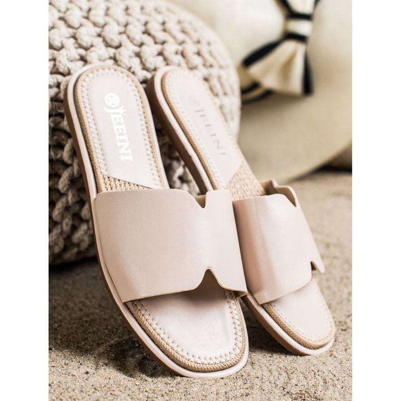 SHELOVET Elegantní pantofle z eko kůže béžový 1